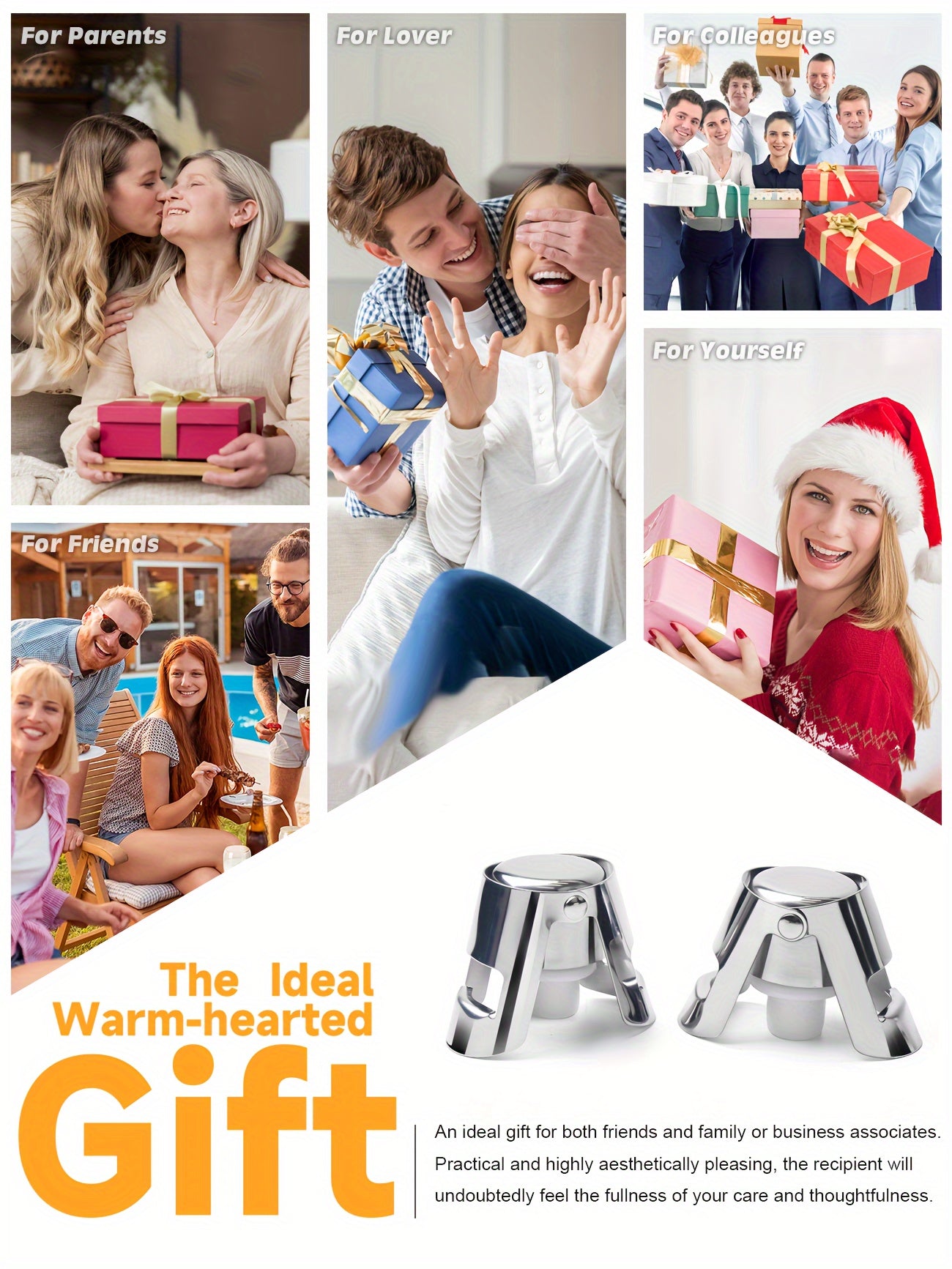 Set 2 Tappi Champagne in Acciaio Inossidabile - Sigillare/Conservare Vino - Regalo Elegante