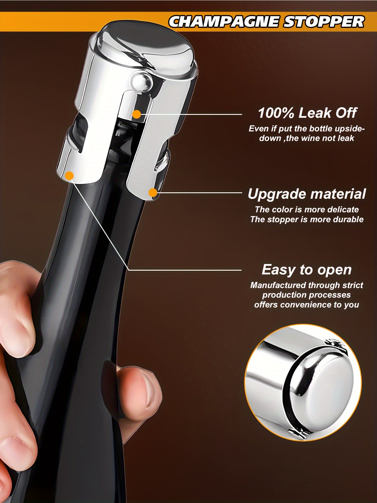 Set 2 Tappi Champagne in Acciaio Inossidabile - Sigillare/Conservare Vino - Regalo Elegante