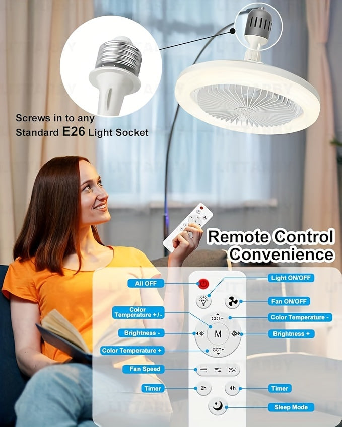 Ventilatore Soffitto LED 10" - 3 Velocità + Luce RGB 3000K-6500K, Telecomando