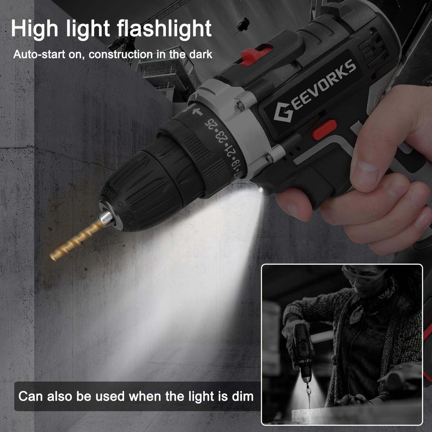 Kit Trapano Senza Fili Lixada 21V con 2 Batterie - 1450 RPM - Per Casa/Officina