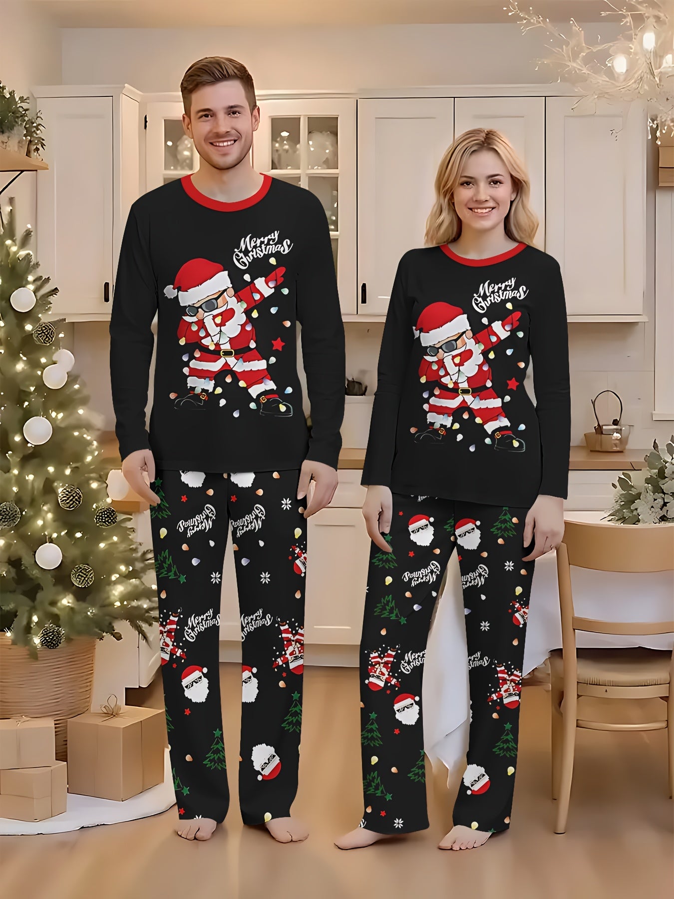 Pigiama Famiglia Natale Babbo Natale e Renne, Completo Lungo Morbido, Regalo Festivo 1 pc