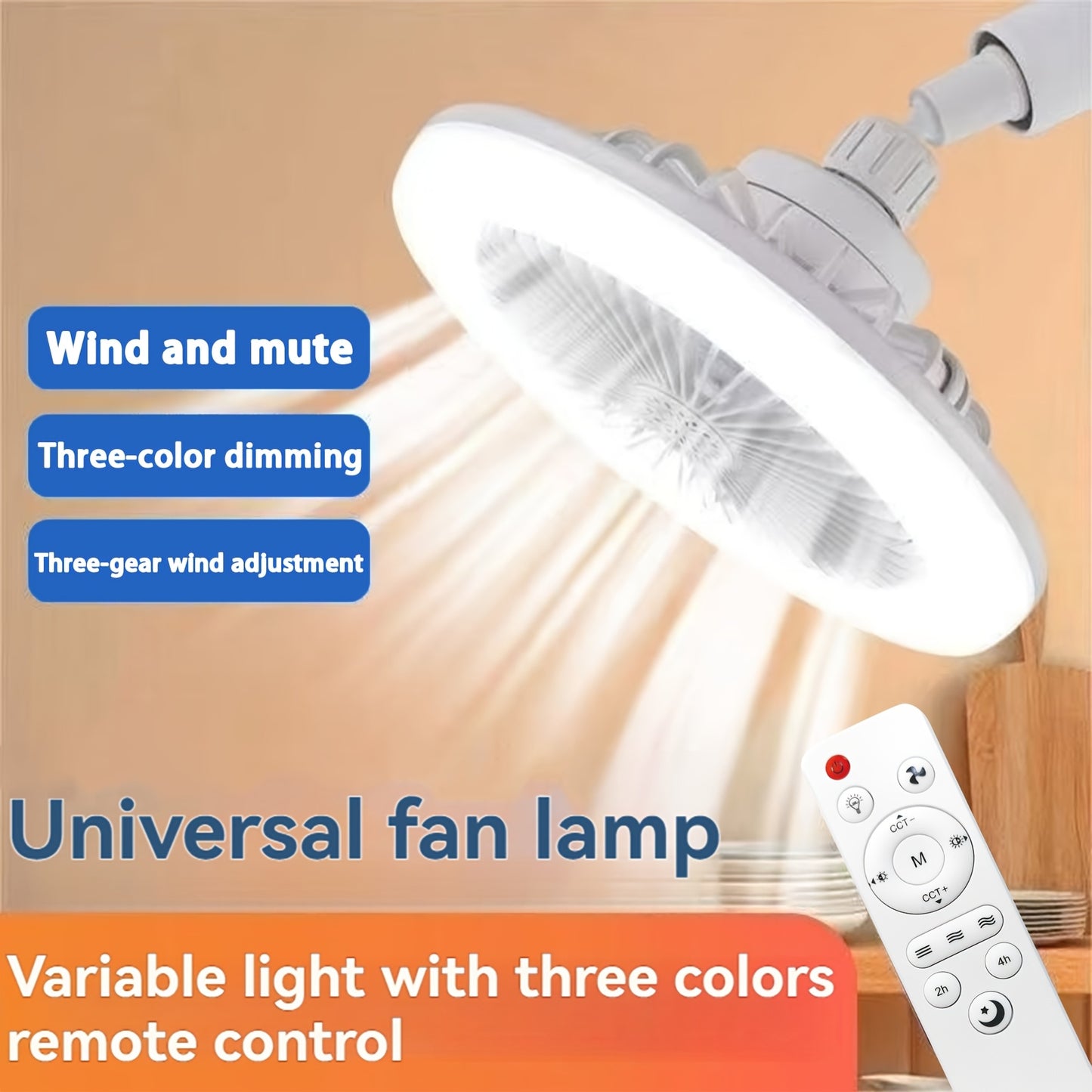 Ventilatore Soffitto LED 10" - 3 Velocità + Luce RGB 3000K-6500K, Telecomando
