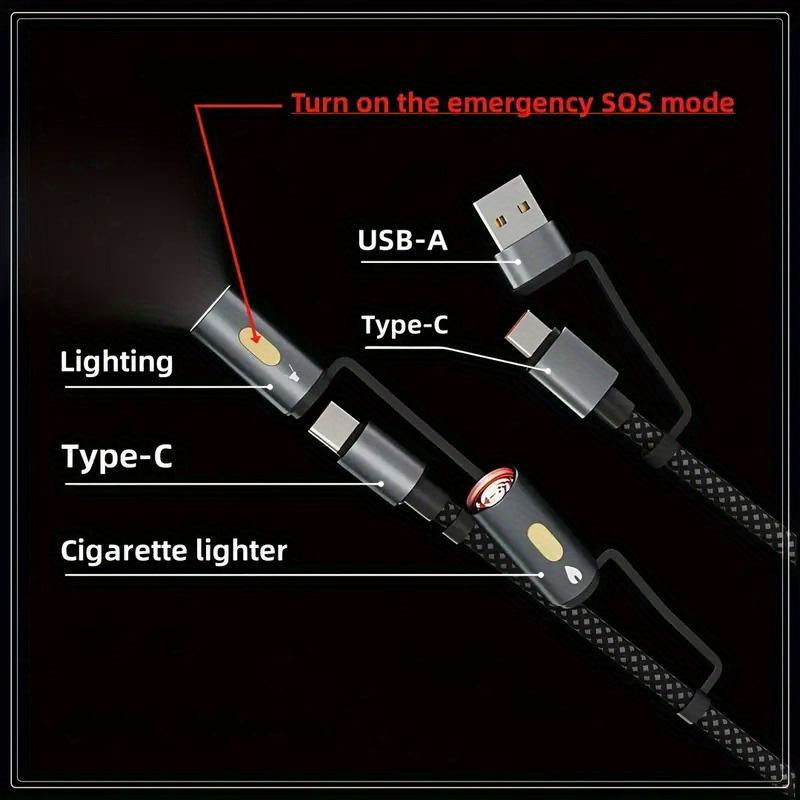Cavo 5-in-1 USB-C 🔥 | Ricarica 68W + Accendino + Luce Emergenza | Per Auto e Outdoor