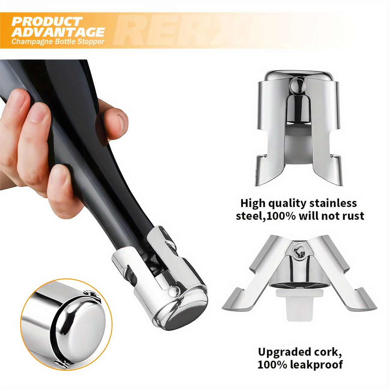 Set 2 Tappi Champagne in Acciaio Inossidabile - Sigillare/Conservare Vino - Regalo Elegante