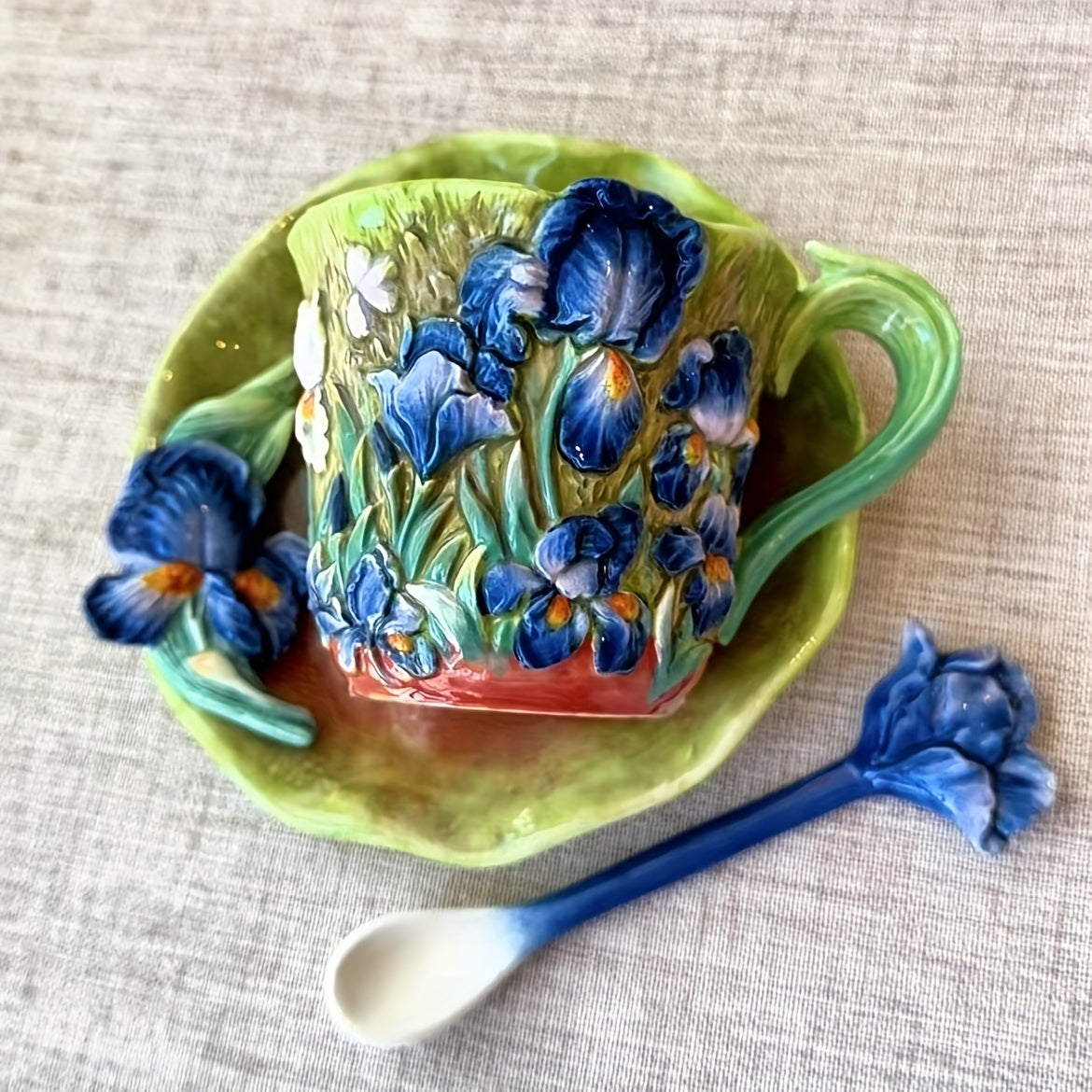 Set Tazza Ceramica Van Gogh Dipinto a Mano, Caffè con Soucer e Cucchiaio, Regalo Elegante