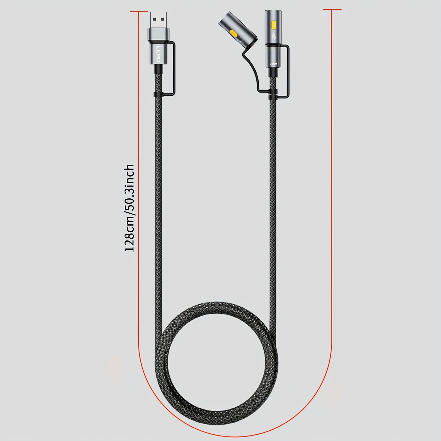 Cavo 5-in-1 USB-C 🔥 | Ricarica 68W + Accendino + Luce Emergenza | Per Auto e Outdoor