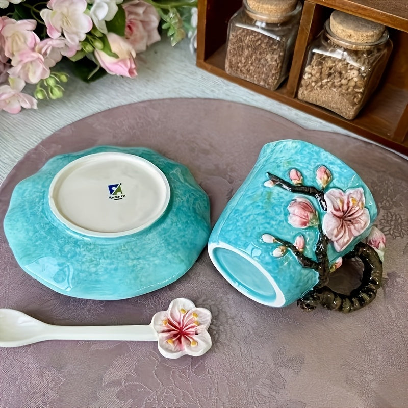 Set Tazza Ceramica Van Gogh Dipinto a Mano, Caffè con Soucer e Cucchiaio, Regalo Elegante