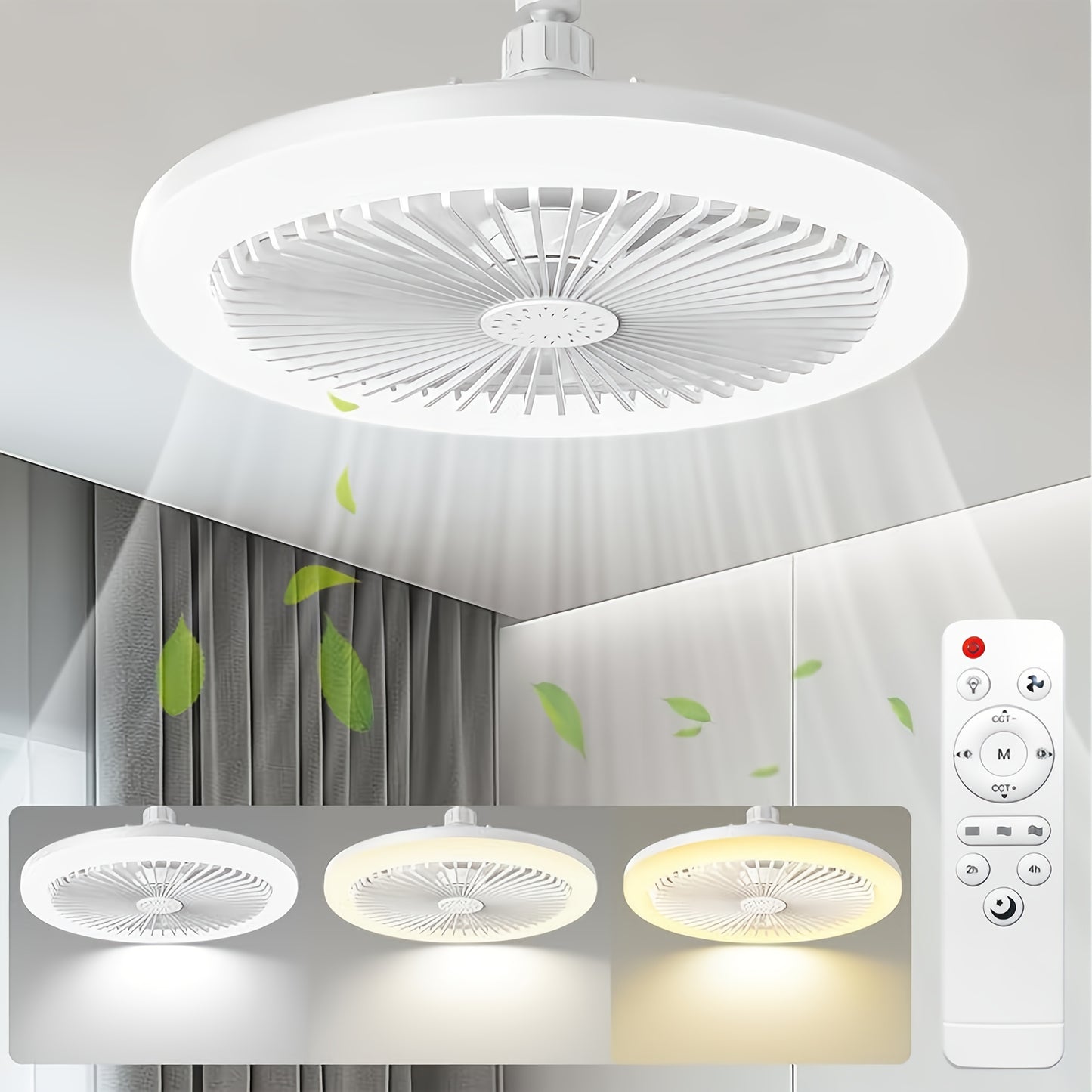 Ventilatore Soffitto LED 10" - 3 Velocità + Luce RGB 3000K-6500K, Telecomando