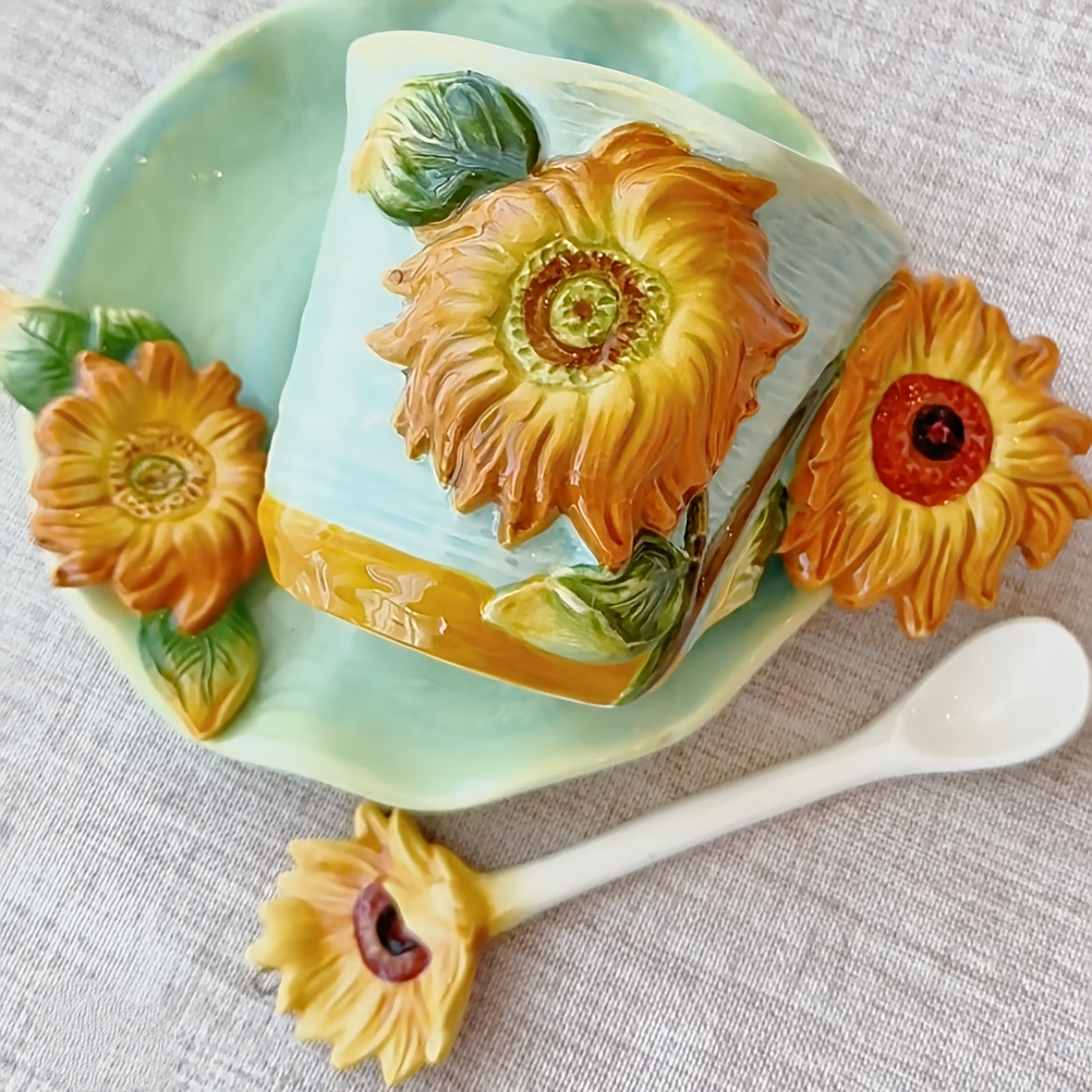 Set Tazza Ceramica Van Gogh Dipinto a Mano, Caffè con Soucer e Cucchiaio, Regalo Elegante