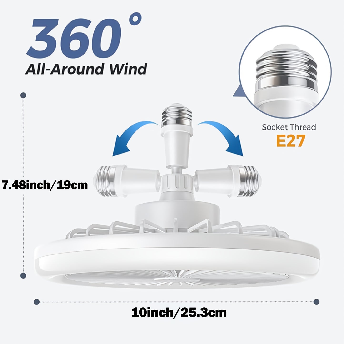 Ventilatore Soffitto LED 10" - 3 Velocità + Luce RGB 3000K-6500K, Telecomando