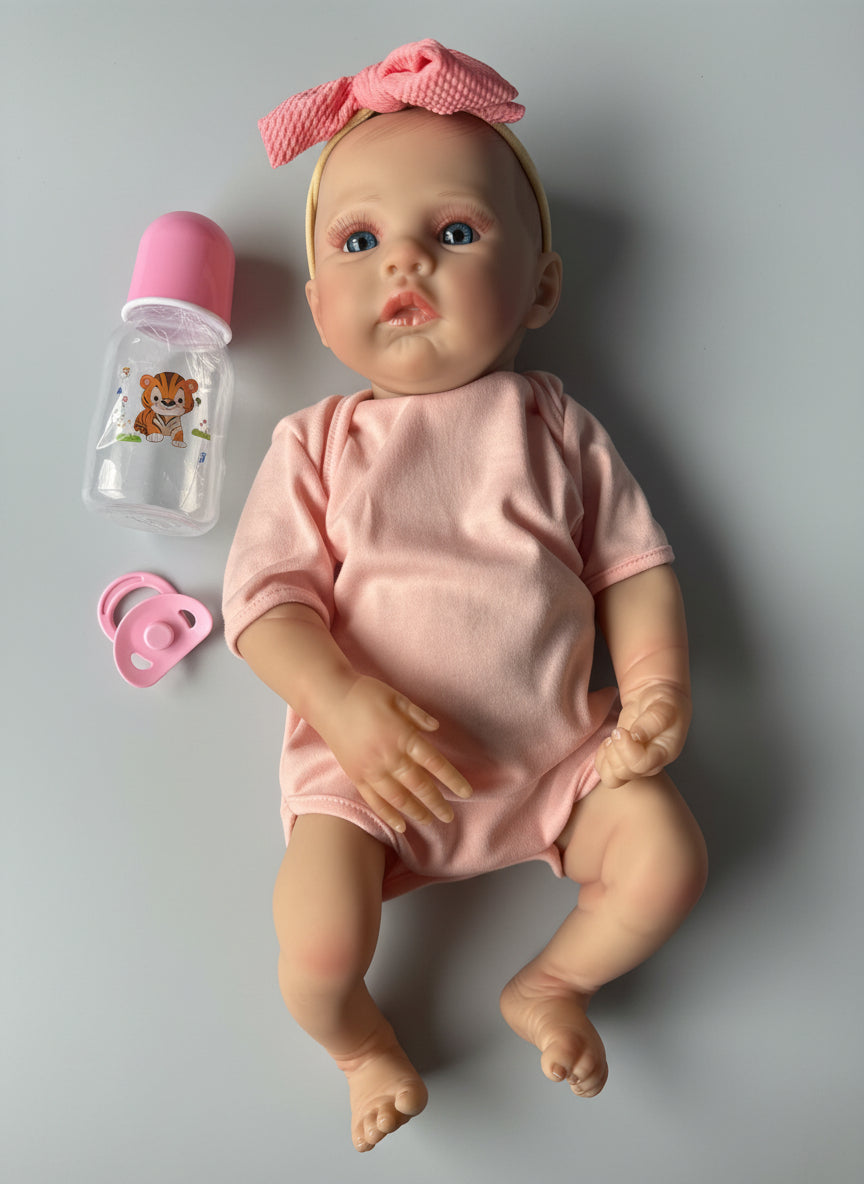 Bambola Reborn 18' Pollici Pelle 3D Con Fiocco Corpo Ulta Morbido Regalo Perfetto