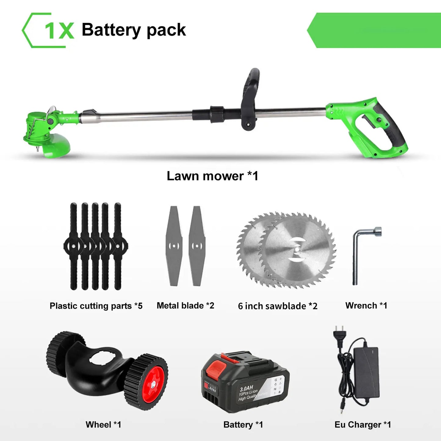 Tagliaerba Elettrico 1500W a Batteria | 12000RPM, 3 Lame Incluse | Decespugliatore per Giardino, Prato, Bordure