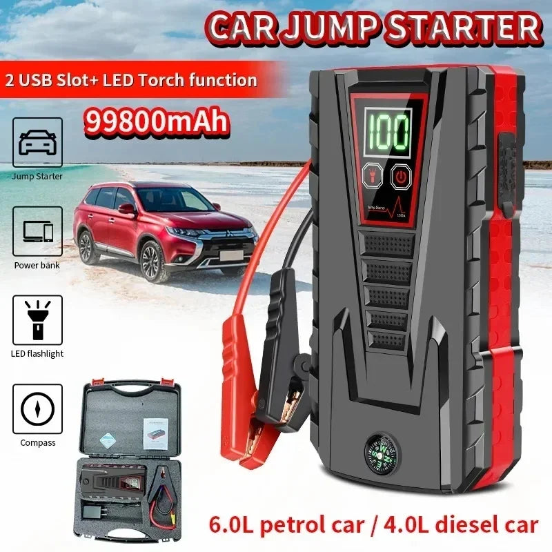 🚗💥 Power Bank Avviamento Auto 99800mAh | Picco 5000A per Diesel/Benzina | 12V Portatile + Carica USB | Luci SOS | Impermeabile