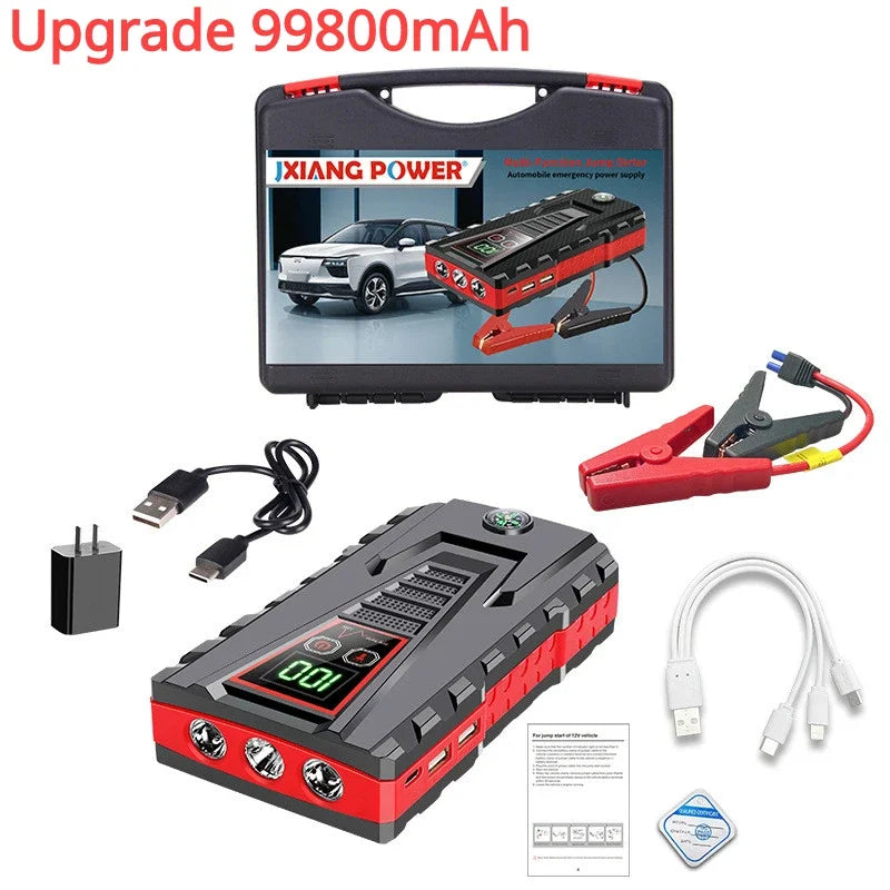 🚗💥 Power Bank Avviamento Auto 99800mAh | Picco 5000A per Diesel/Benzina | 12V Portatile + Carica USB | Luci SOS | Impermeabile