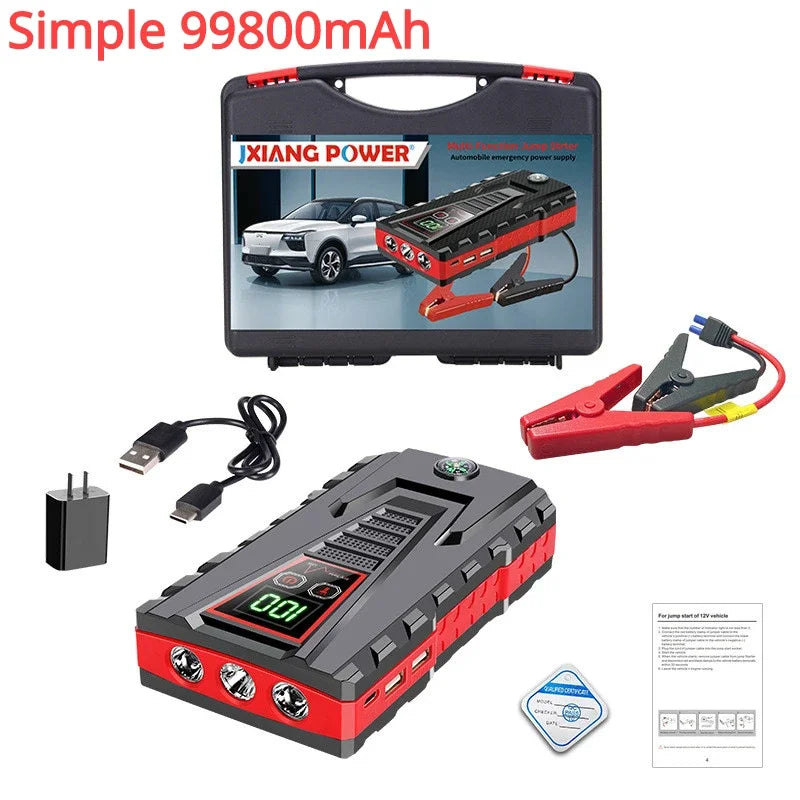 🚗💥 Power Bank Avviamento Auto 99800mAh | Picco 5000A per Diesel/Benzina | 12V Portatile + Carica USB | Luci SOS | Impermeabile