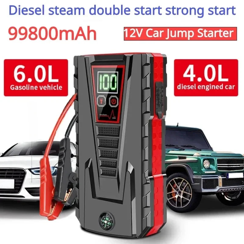 🚗💥 Power Bank Avviamento Auto 99800mAh | Picco 5000A per Diesel/Benzina | 12V Portatile + Carica USB | Luci SOS | Impermeabile