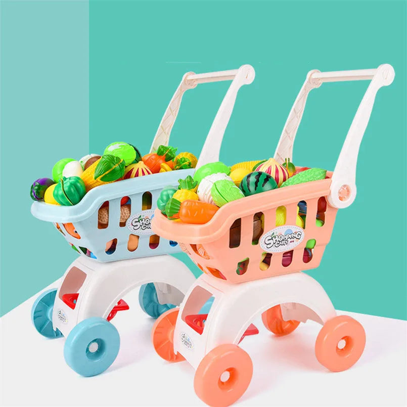 Carrello Spesa Giocattolo Bambini con 28 Accessori - Frutta, Cibo Finto, Role Play