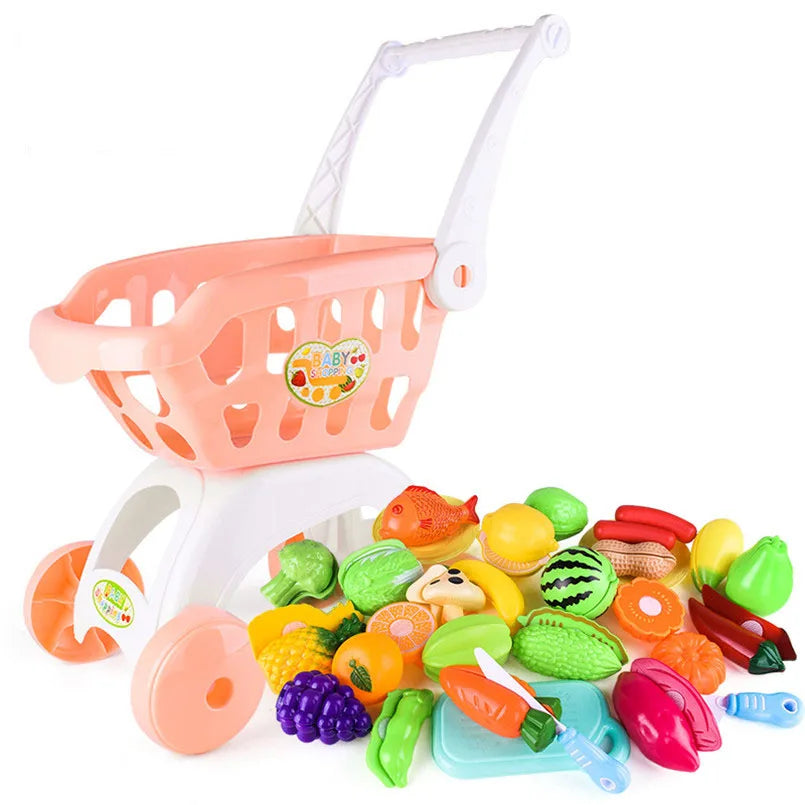Carrello Spesa Giocattolo Bambini con 28 Accessori - Frutta, Cibo Finto, Role Play