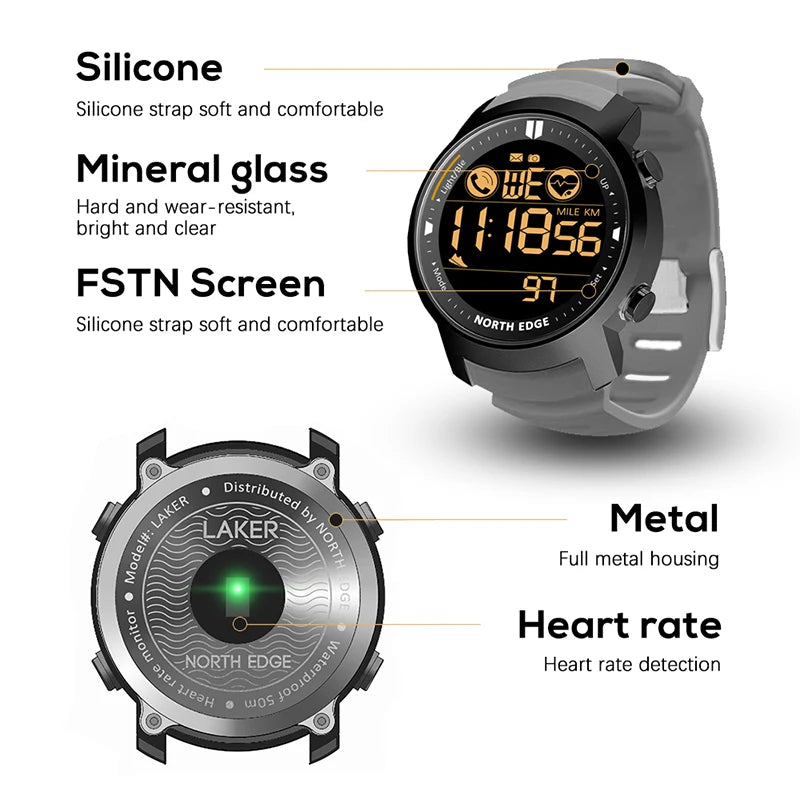 ⌚ NORTH EDGE Orologio Digitale Uomo - Impermeabile 50M, Cardio & Sport
