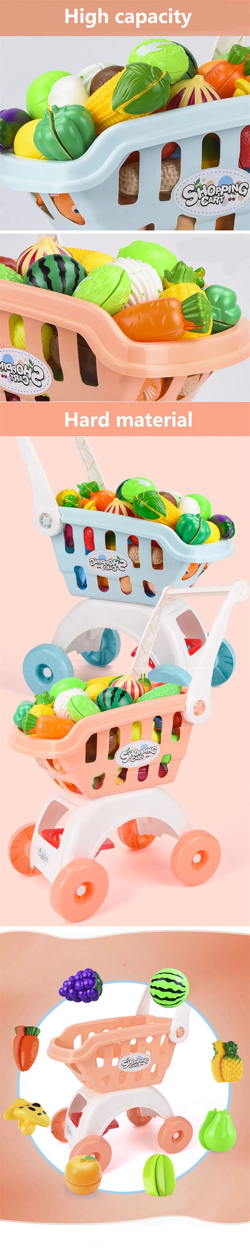 Carrello Spesa Giocattolo Bambini con 28 Accessori - Frutta, Cibo Finto, Role Play