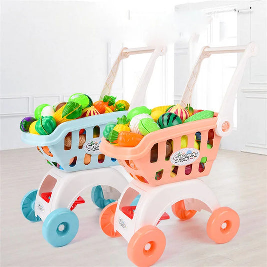 Carrello Spesa Giocattolo Bambini con 28 Accessori - Frutta, Cibo Finto, Role Play