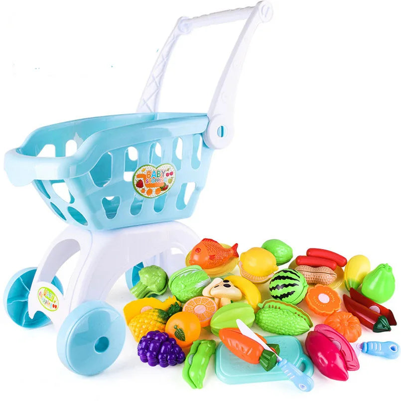 Carrello Spesa Giocattolo Bambini con 28 Accessori - Frutta, Cibo Finto, Role Play