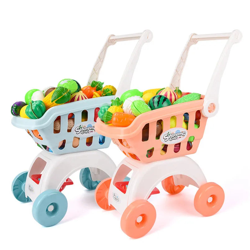 Carrello Spesa Giocattolo Bambini con 28 Accessori - Frutta, Cibo Finto, Role Play