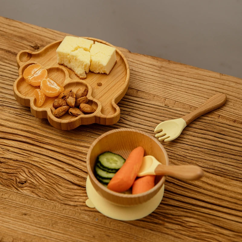 🍽️ Set 3 Piatti in Bambù per Bambini con Ventosa – Eco-Chic & Sicuro