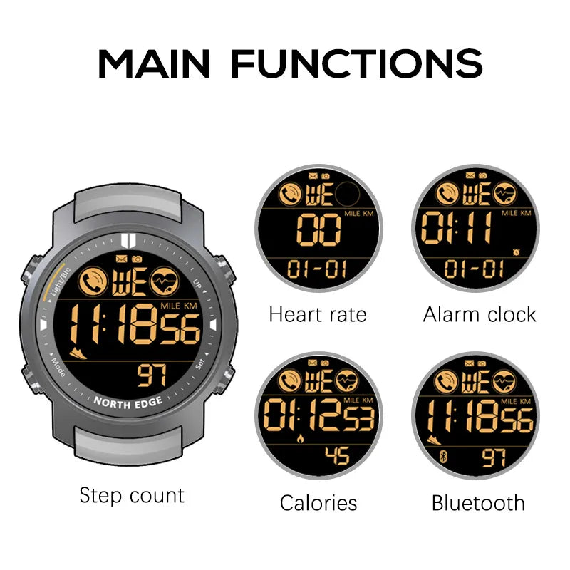 ⌚ NORTH EDGE Orologio Digitale Uomo - Impermeabile 50M, Cardio & Sport