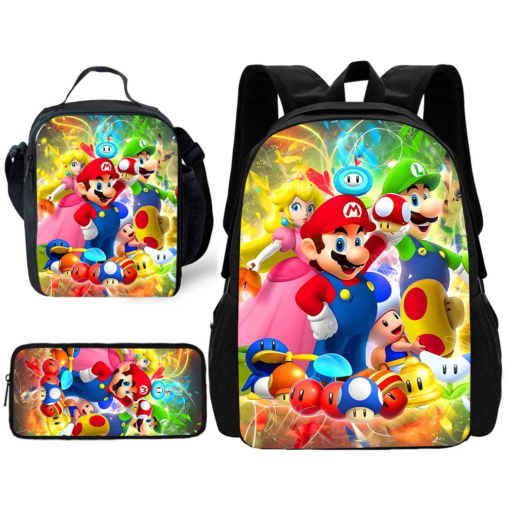 Set Scuola Super Mario - Zaino + Portapranzo + Astuccio - Regalo Bambini
