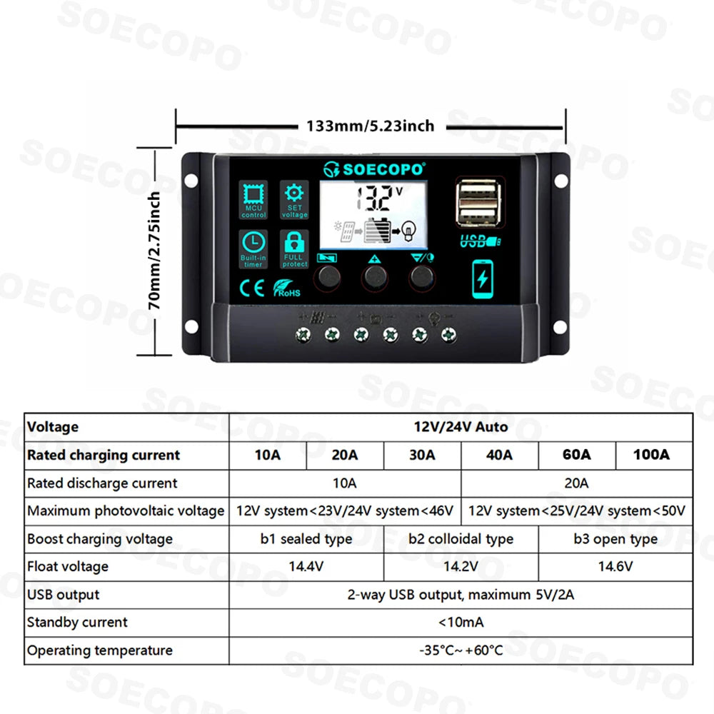 Kit Solare Completo Pannello 800W Inverter Controller + Accumulo Casa/Campeggio
