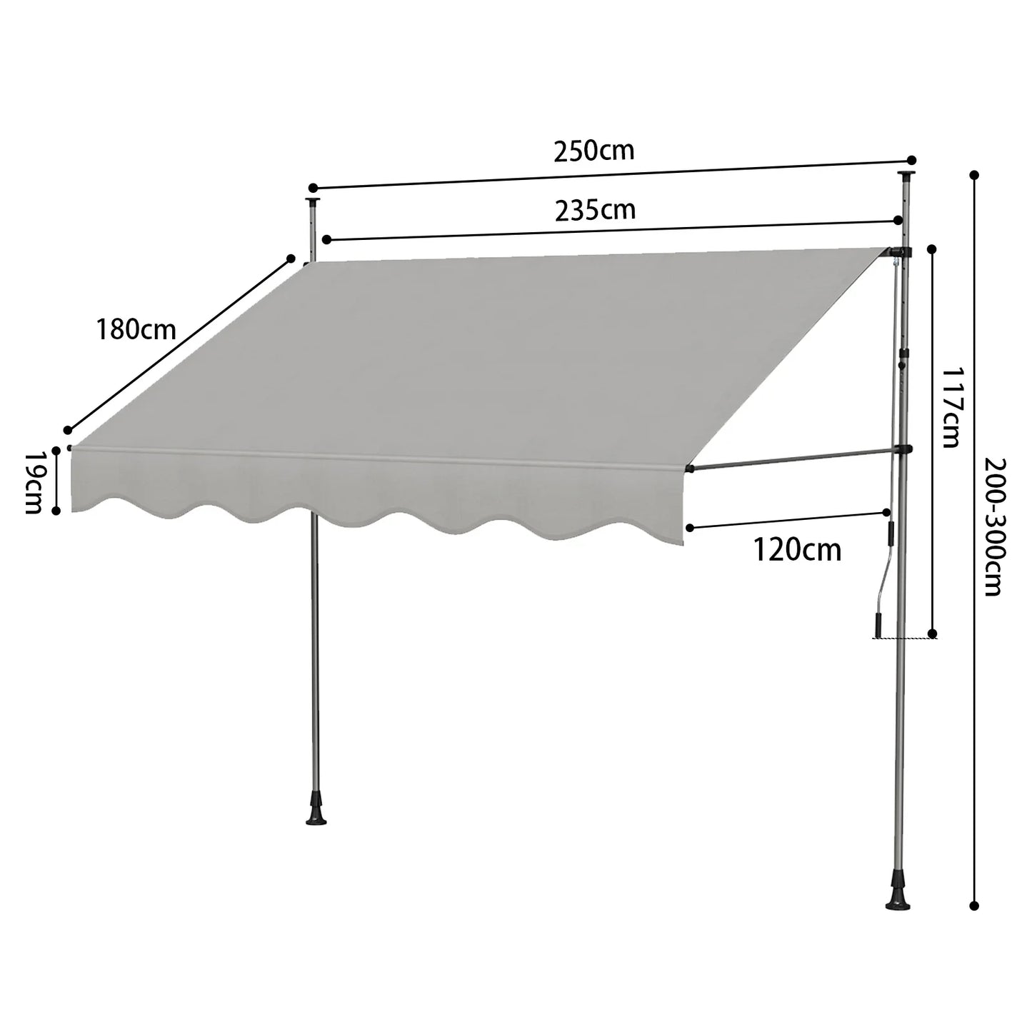 Tenda da Sole Manuale con Manovella 350x120 cm Retrattile, Altezza Regolabile 200-300cm Senza Foratura per Balcone, Giardino