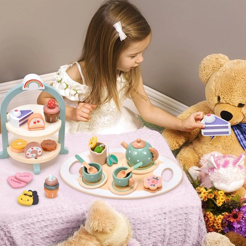 ☕ Set Tè Pomeridiano in Legno per Bambini – Gioco di Ruolo Princess Tea Party!