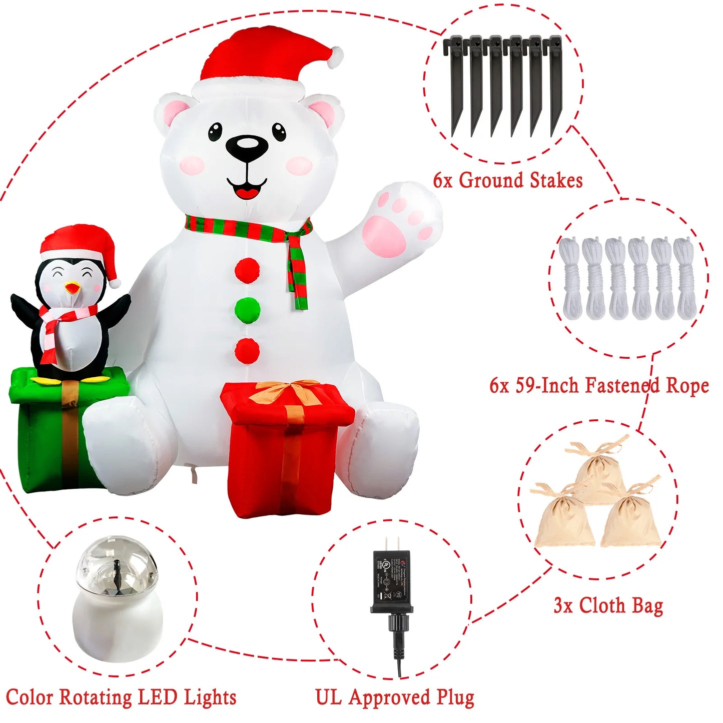 🐻🎄 Orso Polare Inflabile con Pinguino - Decorazione Natalizia da Esterno 1.8m con Luci LED!
Coppia adorabile per il tuo giardino! Illuminata e resistente, perfetta per creare la magia del Natale. 🌟❄️