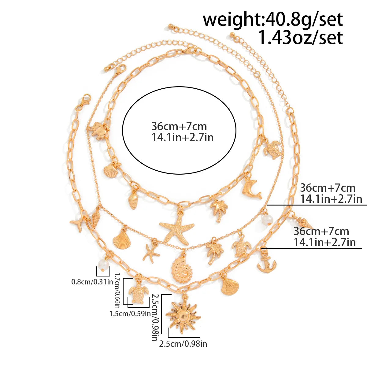 Collana Donna Retro: Ciondolo Occhio Malocchio, Croce e Stella Marina in Metallo - Gioiello con Elementi Marini
