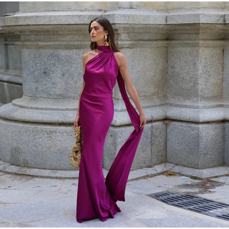 ABITO LUNGO ELEGANTE DONNA – Stile Senza Spalle con Schiena Nuda, Perfetto per l’Estate 2025!