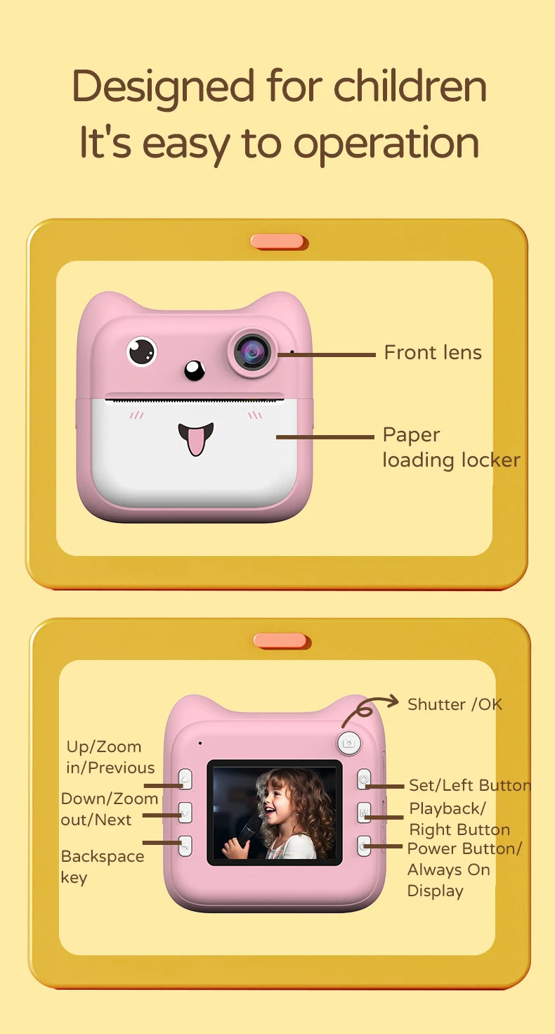 Stampante Instantanea per Bambini con Fotocamera - Gioco Educativo Rosa/Blu