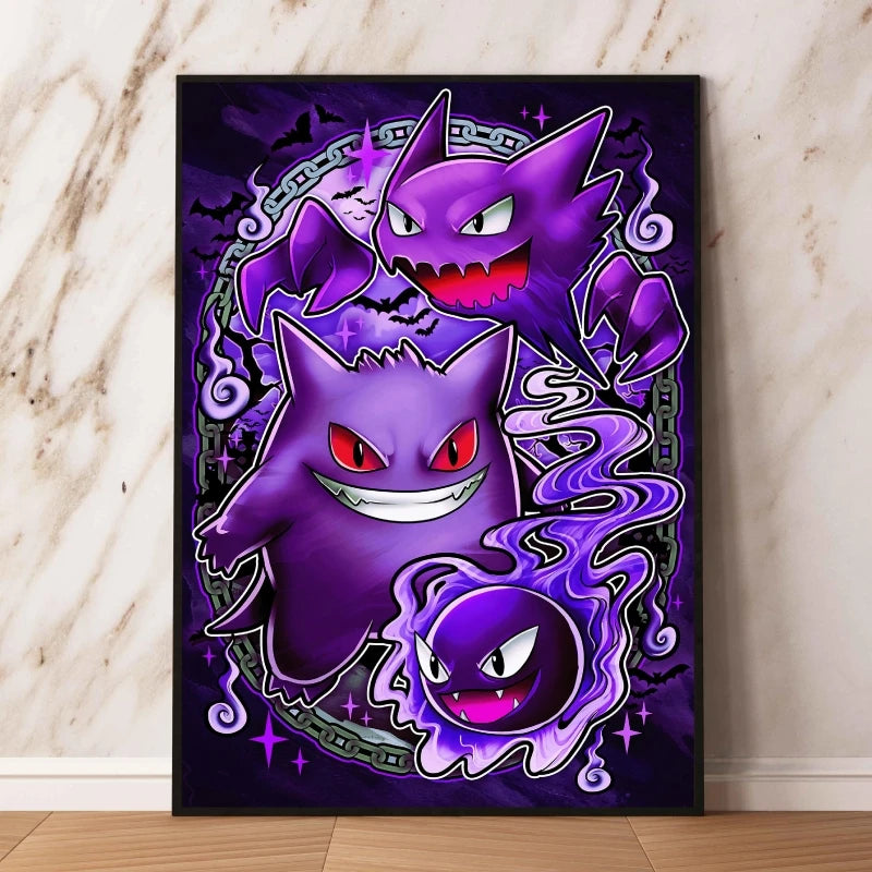 👻 Quadro Gengar Pokémon - Stampa Premium su Tela Senza Cornice