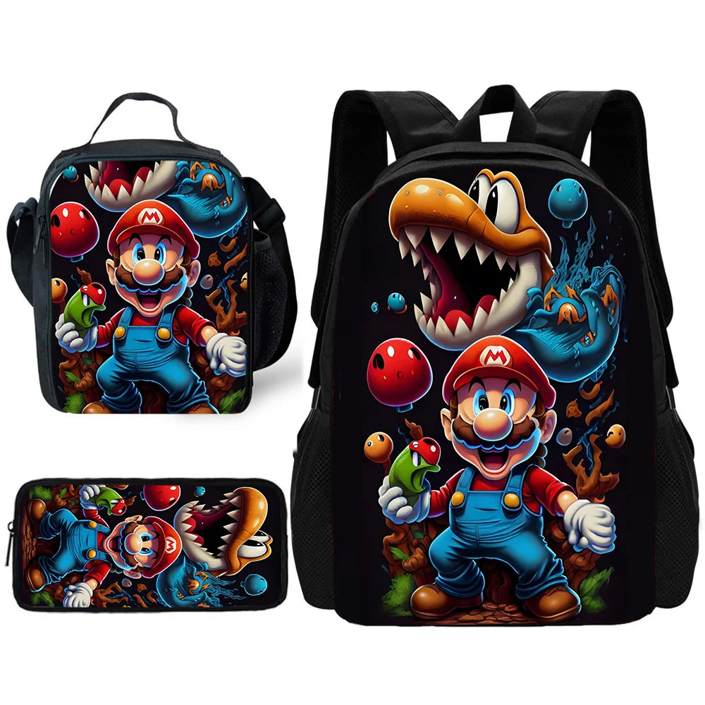 Set Scuola Super Mario - Zaino + Portapranzo + Astuccio - Regalo Bambini