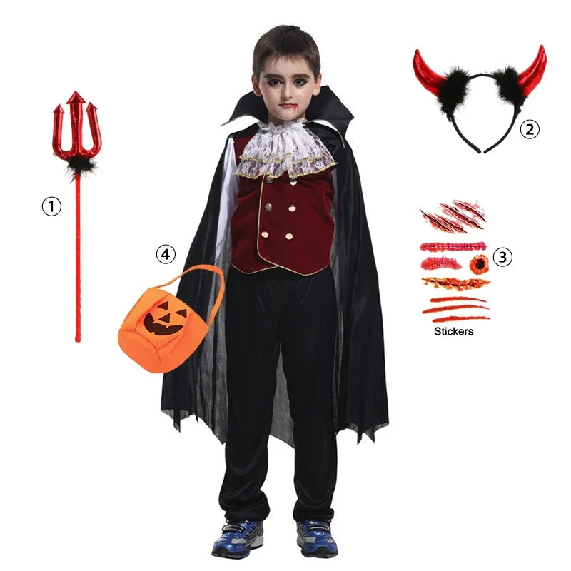 👻 Vestito Sposa Vampiro per Bambini - Maniche a Sbuffo, Stile Gotico con Fiocchi, Per Halloween e Feste!