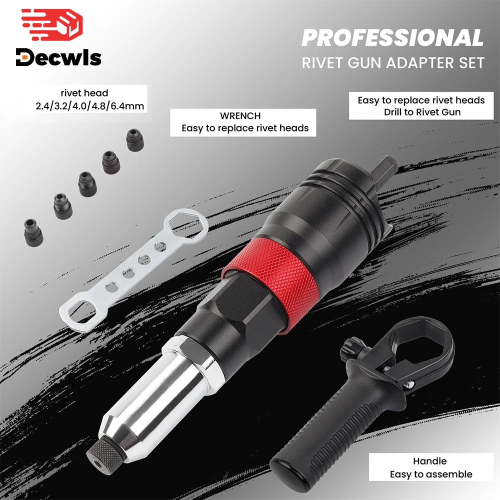 🔧 Rivettatrice Elettrica Senza Fili 6 in 1 - Adattatore per Trapano con 5 Misure (2.4-6.4mm)