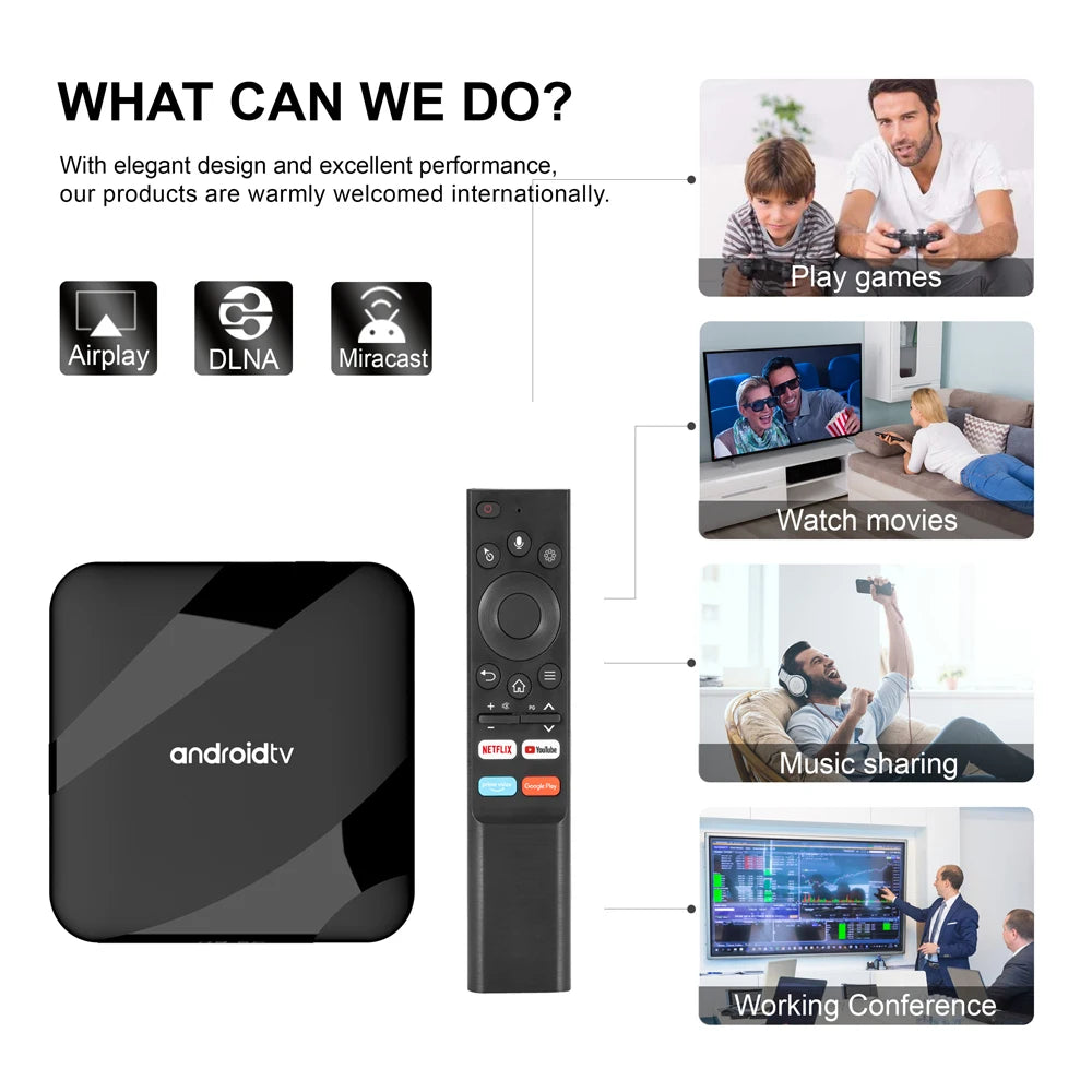 Android TV Box 14, 4+64GB, 8K, WiFi Dual-Band, BT 5.2, Voice Remote Control