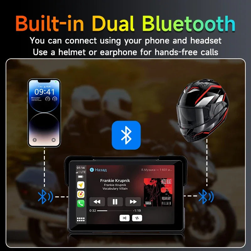 Schermo Moto 7" Wireless CarPlay & Android Auto | GPS | DVR | IPX7 | Touchscreen