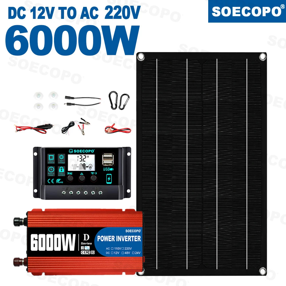 Kit Solare Completo Pannello 800W Inverter Controller + Accumulo Casa/Campeggio