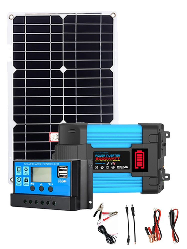Kit Solare 6000W Off-Grid + Pannello 200W - Inverter 30A per Camper/Casa