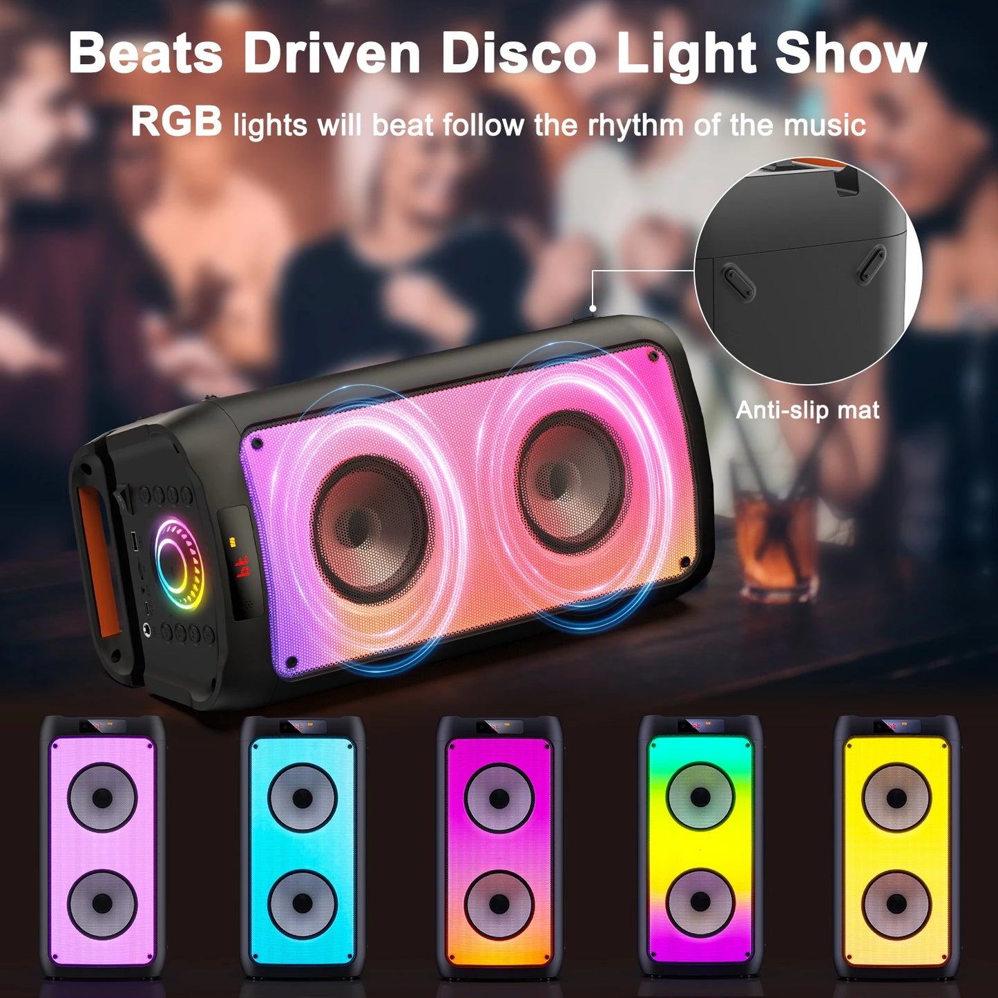 Cassa Karaoke Bluetooth T10-T con 2 Microfoni, Luci LED, Ricaricabile, Portatile per Feste