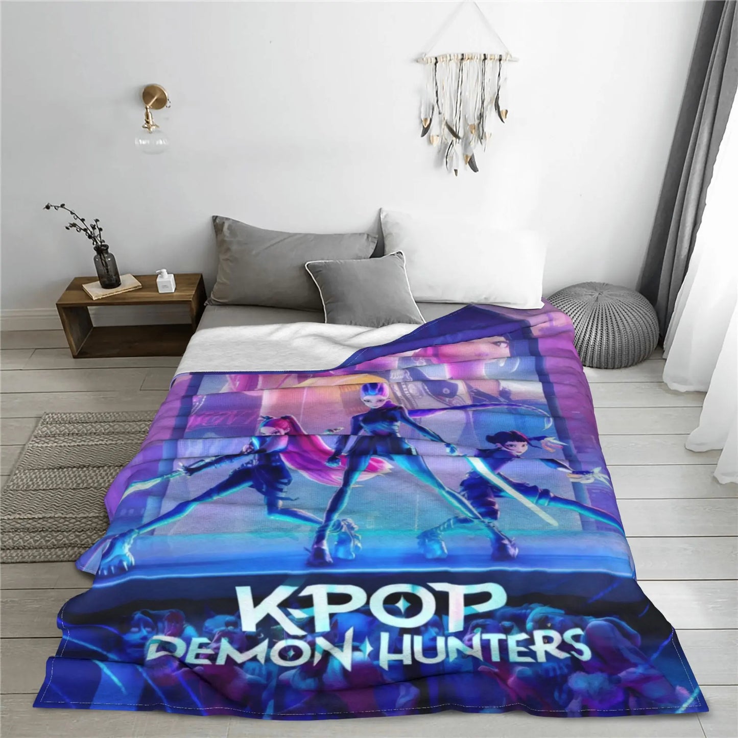 Coperta KPop Demon Hunters 100% Poliestere Peluche, 150x100cm, Inverno Regalo Natale