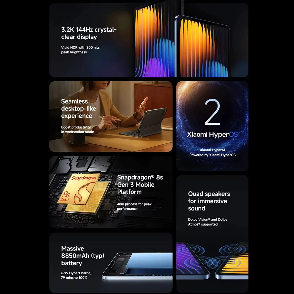 📱 Xiaomi Pad 7 Pro - Snapdragon 8s Gen 3, Schermo 11.2" 3.2K 144Hz, 8850mAh, 512GB
Tablet ultra-potente per lavoro, gaming e creatività. Prestazioni da flagship! 🚀🎮