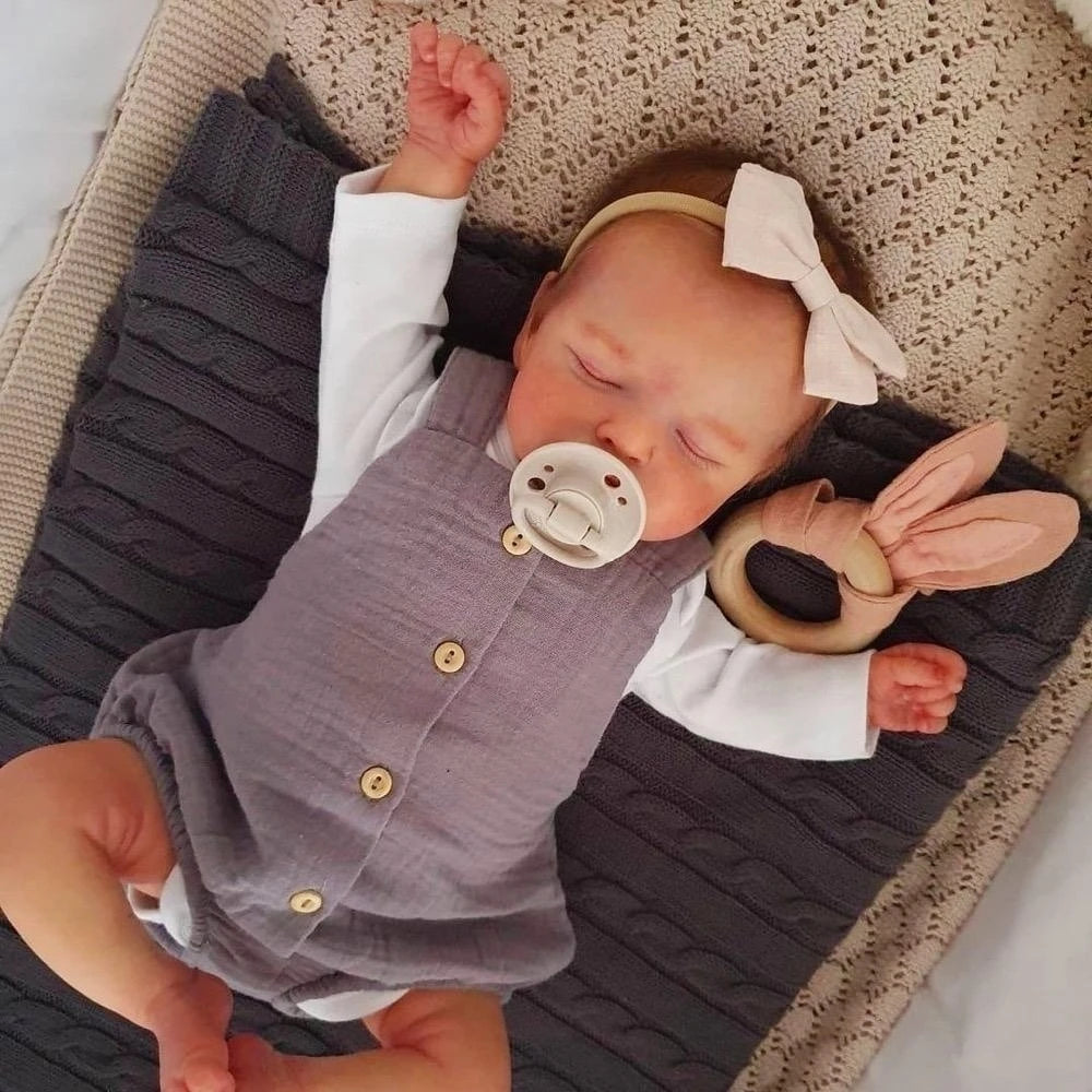 Bambola Reborn Rosalie - 46 cm Fatta a Mano, Pelle Realistica con Vene Visibili, Capelli Radicati, Addormentata - Regalo Perfetto