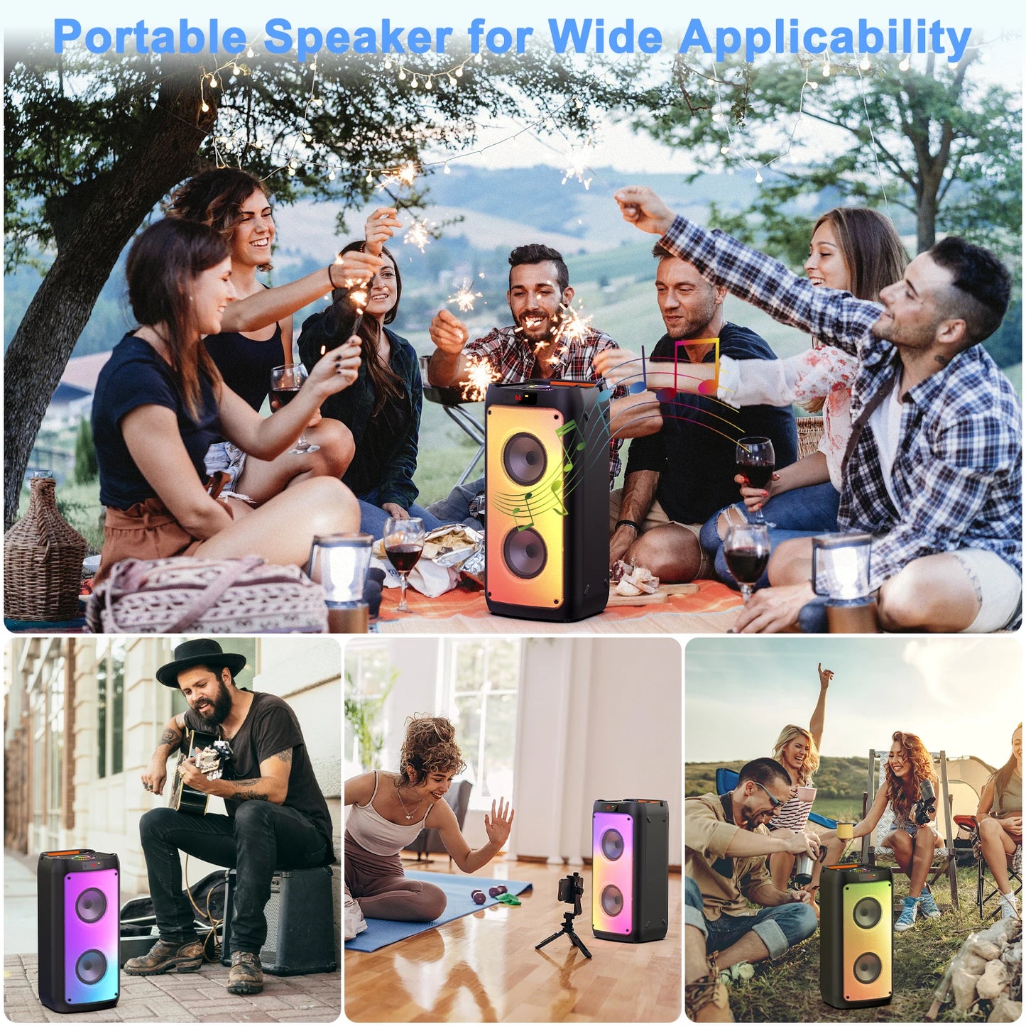 Cassa Karaoke Bluetooth T10-T con 2 Microfoni, Luci LED, Ricaricabile, Portatile per Feste